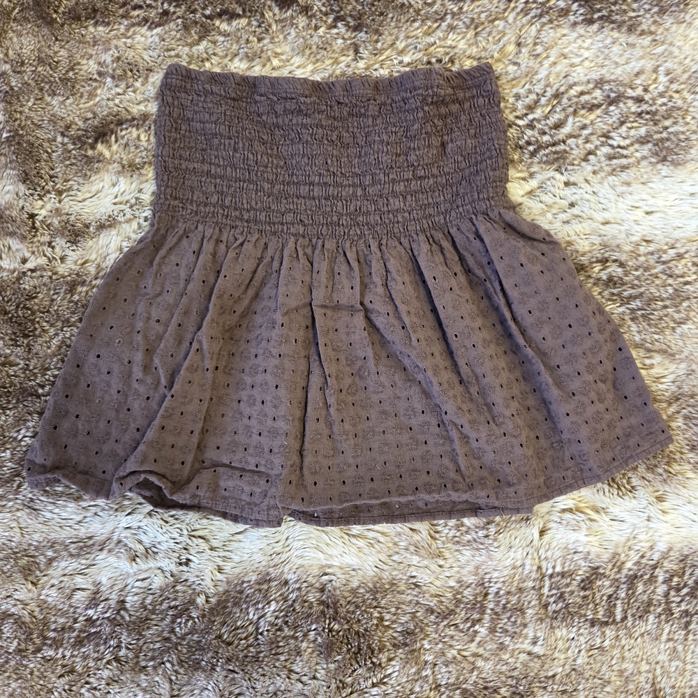 Brown Smocked Tube Top • Boho Cottagecore Eyelet Strapless Summer Crop  2000s